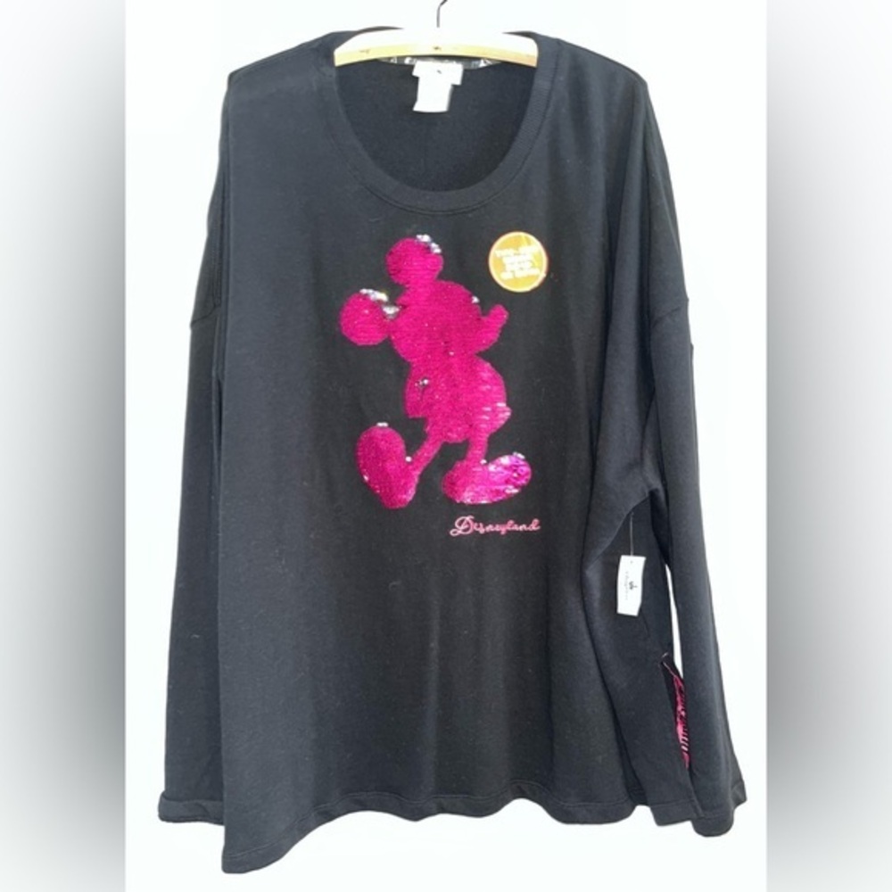 Disney Mickey Mouse Disneyland Sequin Pink Black Sweatshirt Sz 2X NEW NWT